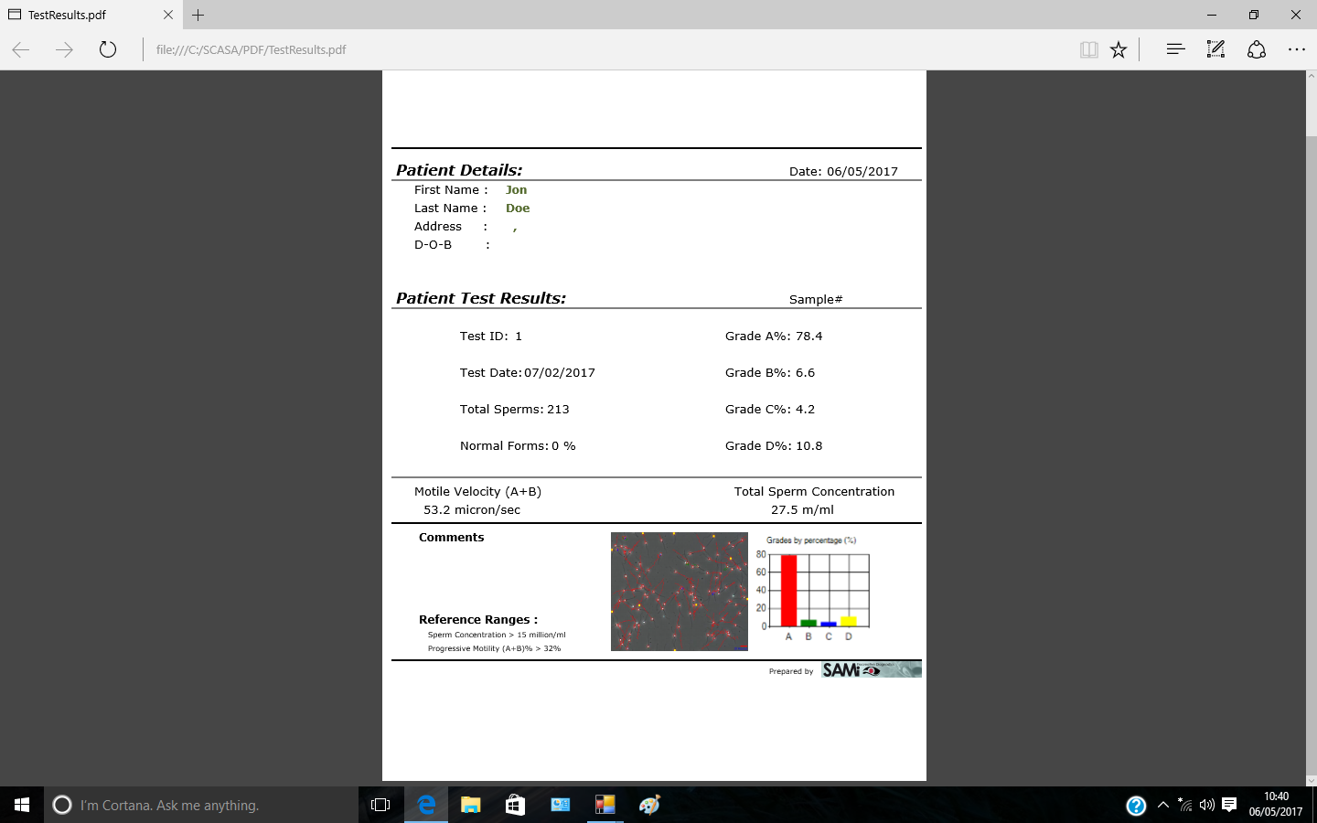 SAMi Reporting Function Screenshot
